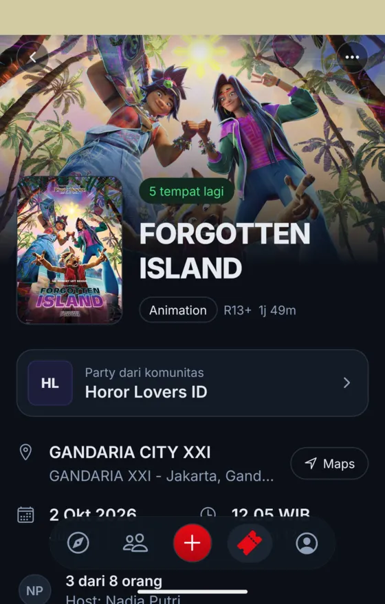The Forgotten Island party page, marked as a party from the community Horor Lovers ID