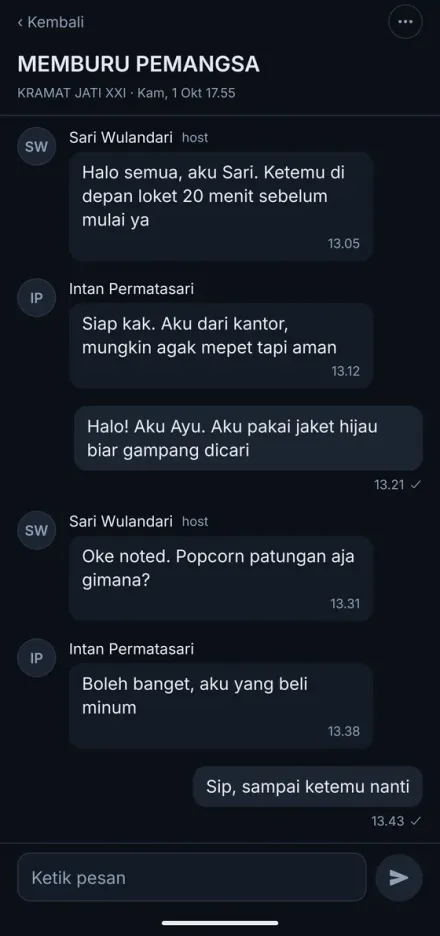 A party chat with messages from the host and guests