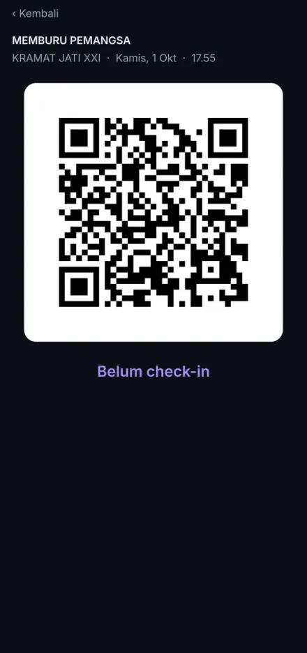 A QR code pass for checking in at the cinema