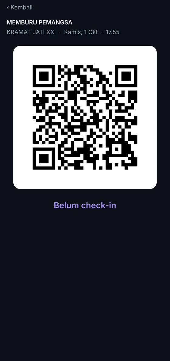 A QR code pass for checking in at the cinema